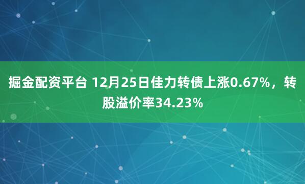 掘金配资平台 12月25日佳力转债上涨0.67%，转股溢价率34.23%
