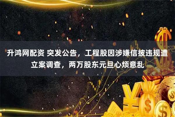 升鸿网配资 突发公告，工程股因涉嫌信披违规遭立案调查，两万股东元旦心烦意乱